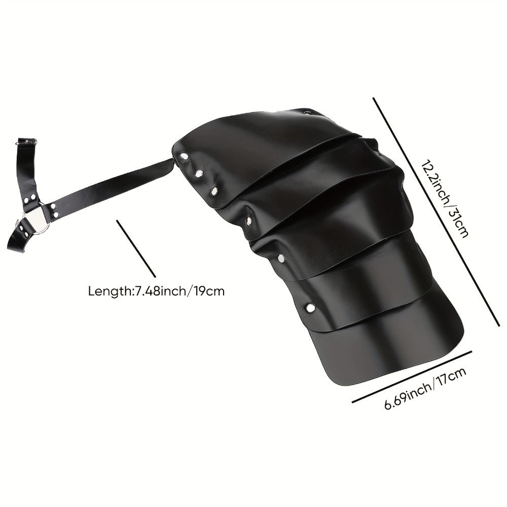 PU Leather Shoulder Armor Warrior Costume Prop with Belt for Men, Single Pauldron Medieval Knight Armor Dress Up Accessory for Halloween