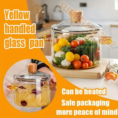 Borosilicate Glass Pot with Lid 50oz Stovetop & Microwave Safe – Double Heat-Resistant Handles for Soup, Milk & Porridge | Transparent Glass