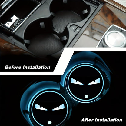 LED Neon Car Cup Holder Coasters – 7 Color USB Rechargeable Glowing Cup Mats, Ambient Light for Car Interior, Bar & Home Decor (Set of 2