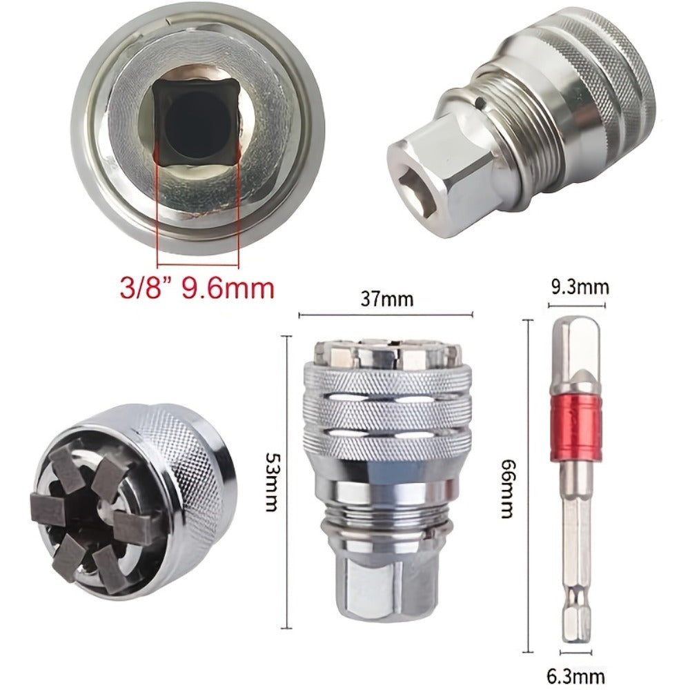 Universal Socket Wrench Adapter 10-19mm – Adjustable Hex Nut & Bolt Socket, Fits 3/8" Drive Ratchet