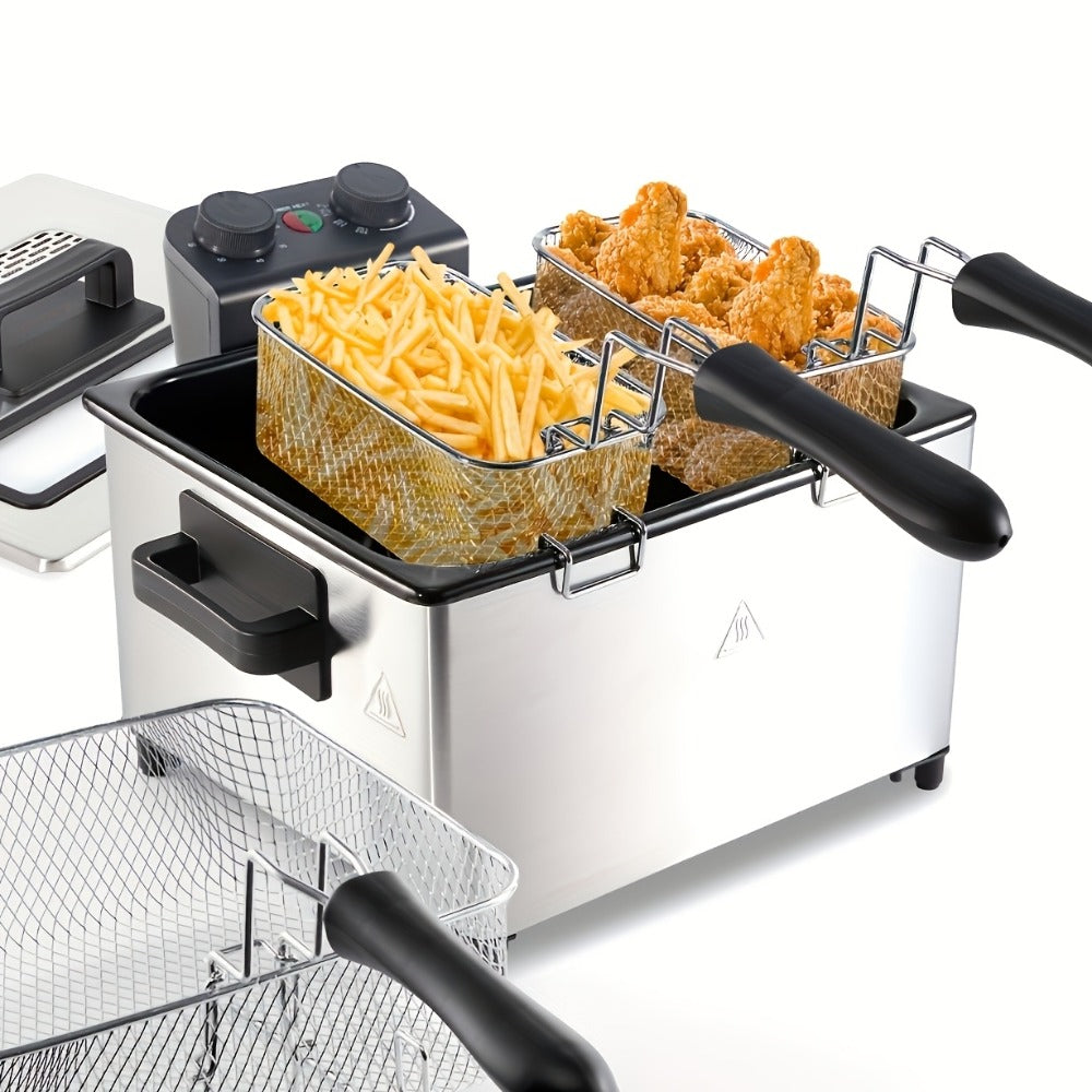 Electric Deep Fryer 1700W, Large Deep Fryer with Adjustable Time & Temperature Control, Stainless Steel Frying Basket