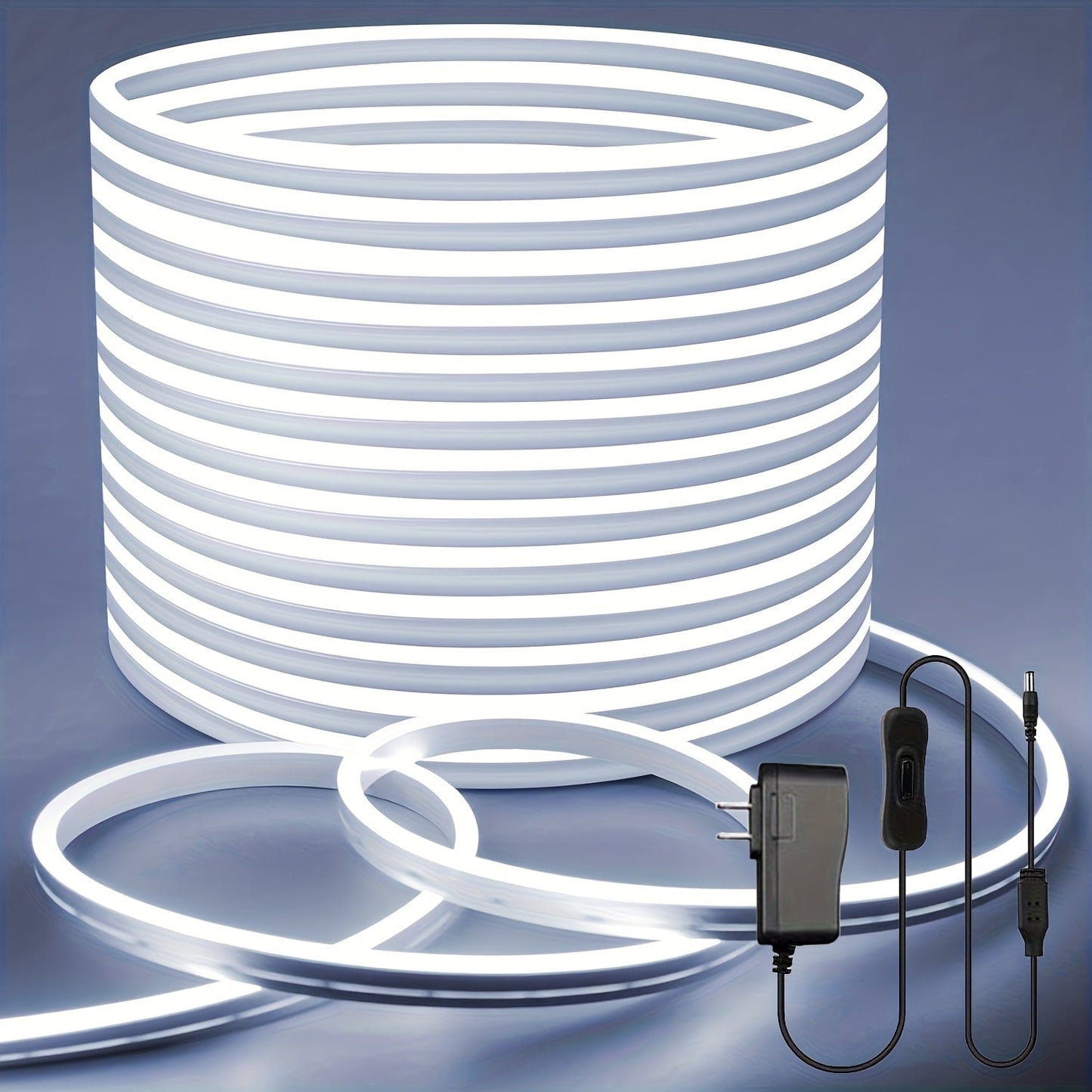 Neon LED Strip Lights 10m 32.8ft with Power Adapter, 24V Flexible Neon Light Strip in White, White