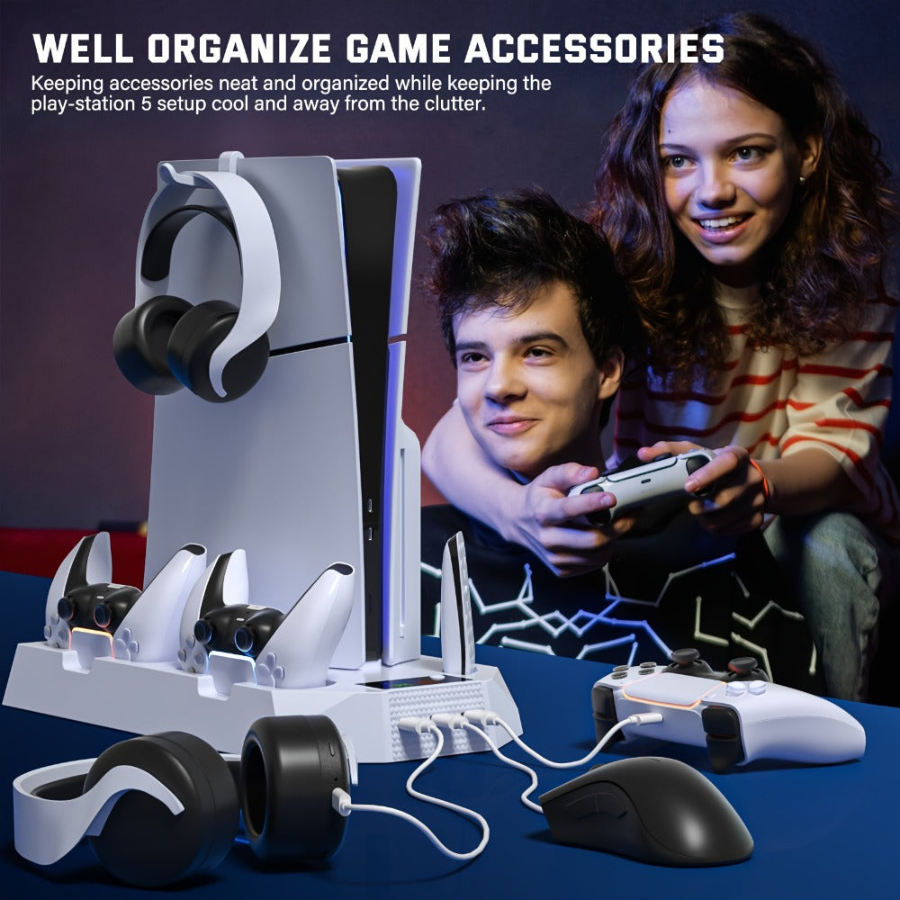 PS5 Cooling Station with Controller Charging Dock - Compatible with PS5 Slim Pro Standard Disc Digital