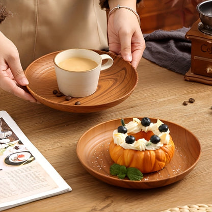 Wood Grain Plastic Dinner Plates Set of 10 – 7.8 Inch Salad Serving Plates for Kitchen Dining Table