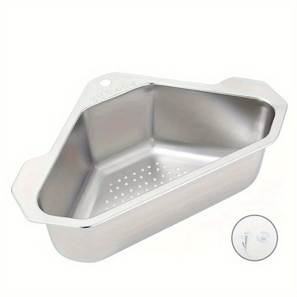Kitchen Drain Strainer Basket 304 Stainless Steel Triangular Corner Sink Filter, for Home Plumbing Maintenance and Repair
