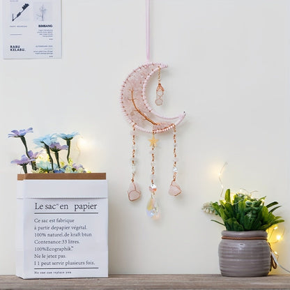 Dreamcatcher Moon Suncatcher Wall Hanging, Handmade Boho Wind Chime Pendant for Indoor Outdoor Garden