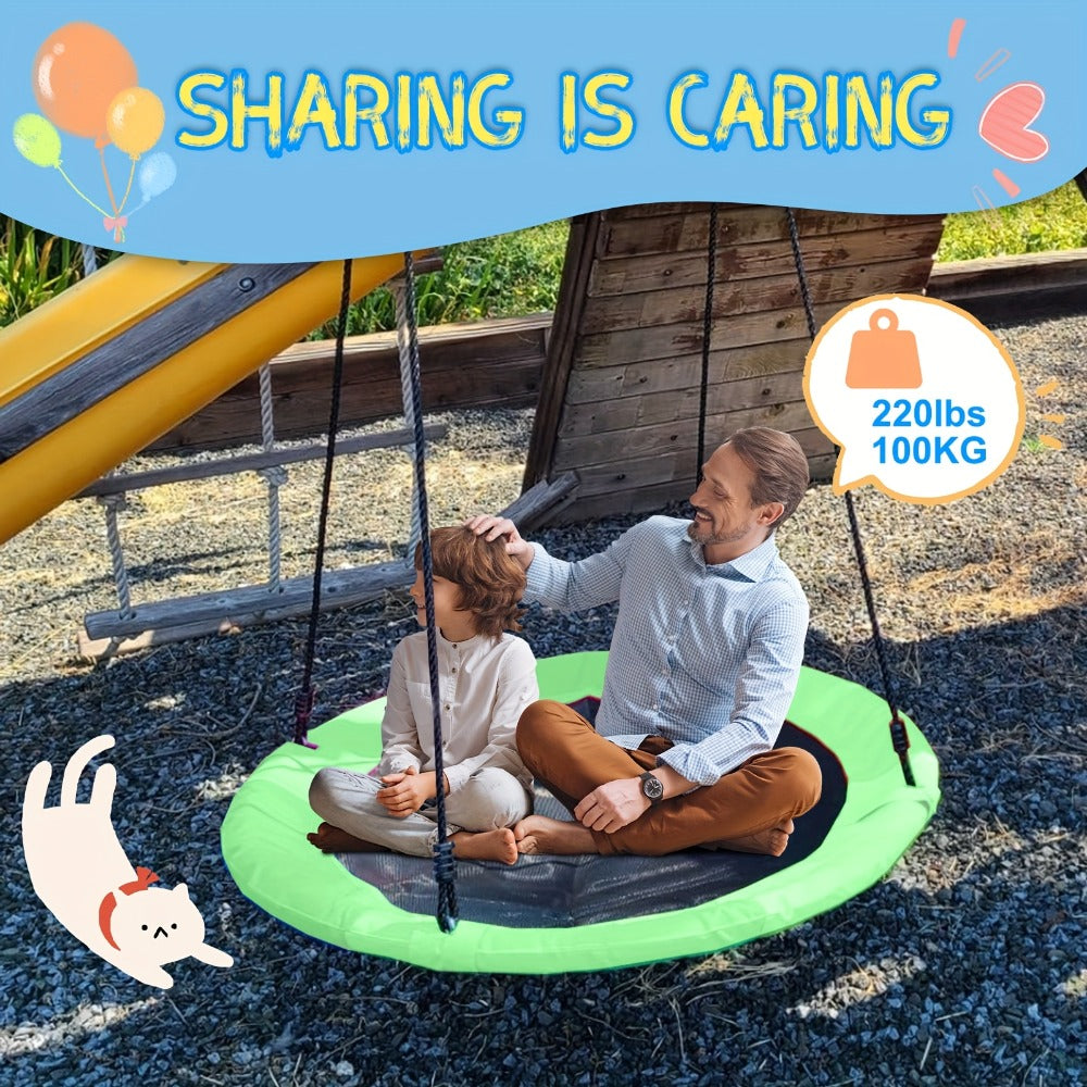 43 Inch Saucer Swing for Kids Outdoor, 360° Spinning Nest Swing with Swivel, Adjustable Ropes & Hanging Straps for Tree or Swing Set