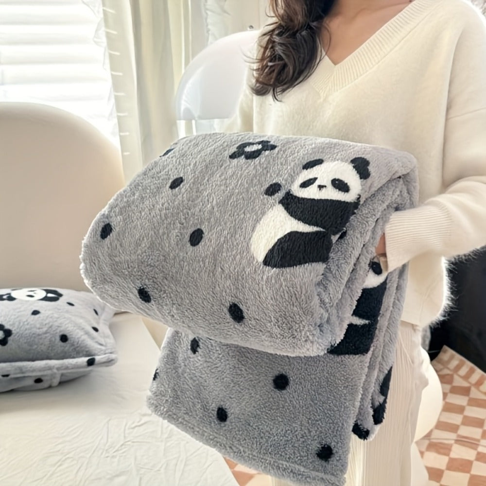 Plaid and Panda Flannel Blanket with Six Design Labels and Four Sizes from 39.37 x 59.06 to 78.74 x 90.55 Inches