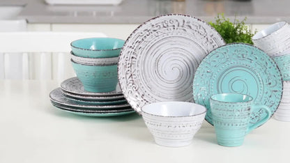 16-Piece Ceramic Dinnerware Set Service for 4 – Stoneware Plates Bowls Mugs Chip Scratch Resistant Dishwasher Microwave Safe Holiday Gift