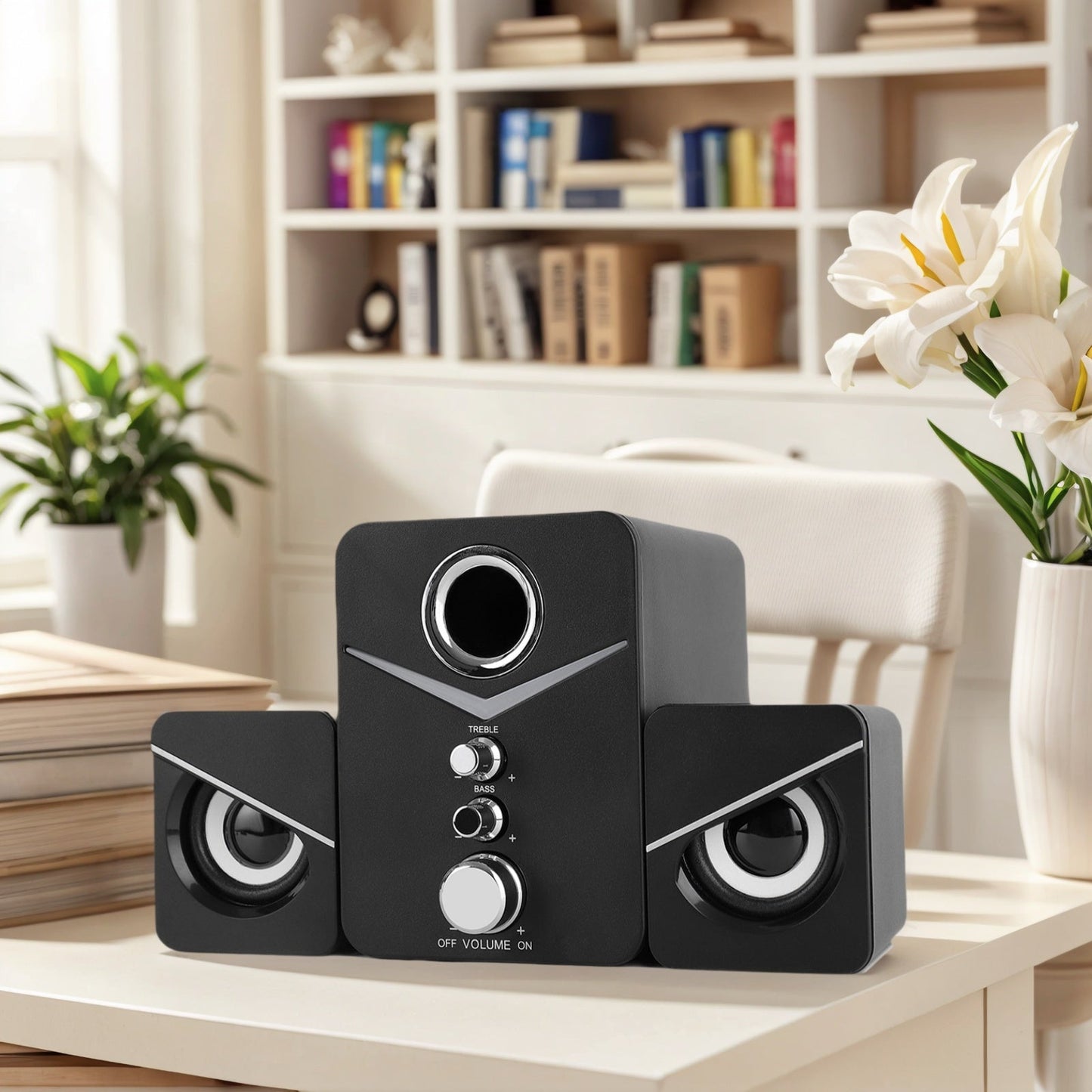 3-Piece Desktop Speaker System with Subwoofer | USB Powered PC Speakers, 3.5mm Audio Jack, Independent Bass & Treble Control