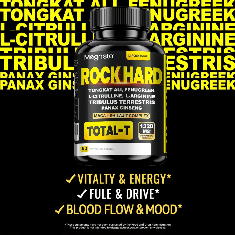 Rock Hard Supplements 180 Capsules 90-Day Supply – L-Arginine, Tongkat Ali, Tribulus & Fenugreek Plant Blend for Men's Energy