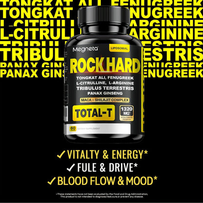 Rock Hard Supplements 180 Capsules 90-Day Supply – L-Arginine, Tongkat Ali, Tribulus & Fenugreek Plant Blend for Men's Energy