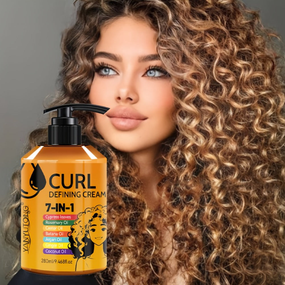 7-in-1 Moisturizing Curl Cream Anti-Frizz Flexible Hold Styling Cream for Wavy Curly Coily Hair – Non-Sticky Elasticity Curl Enhancer