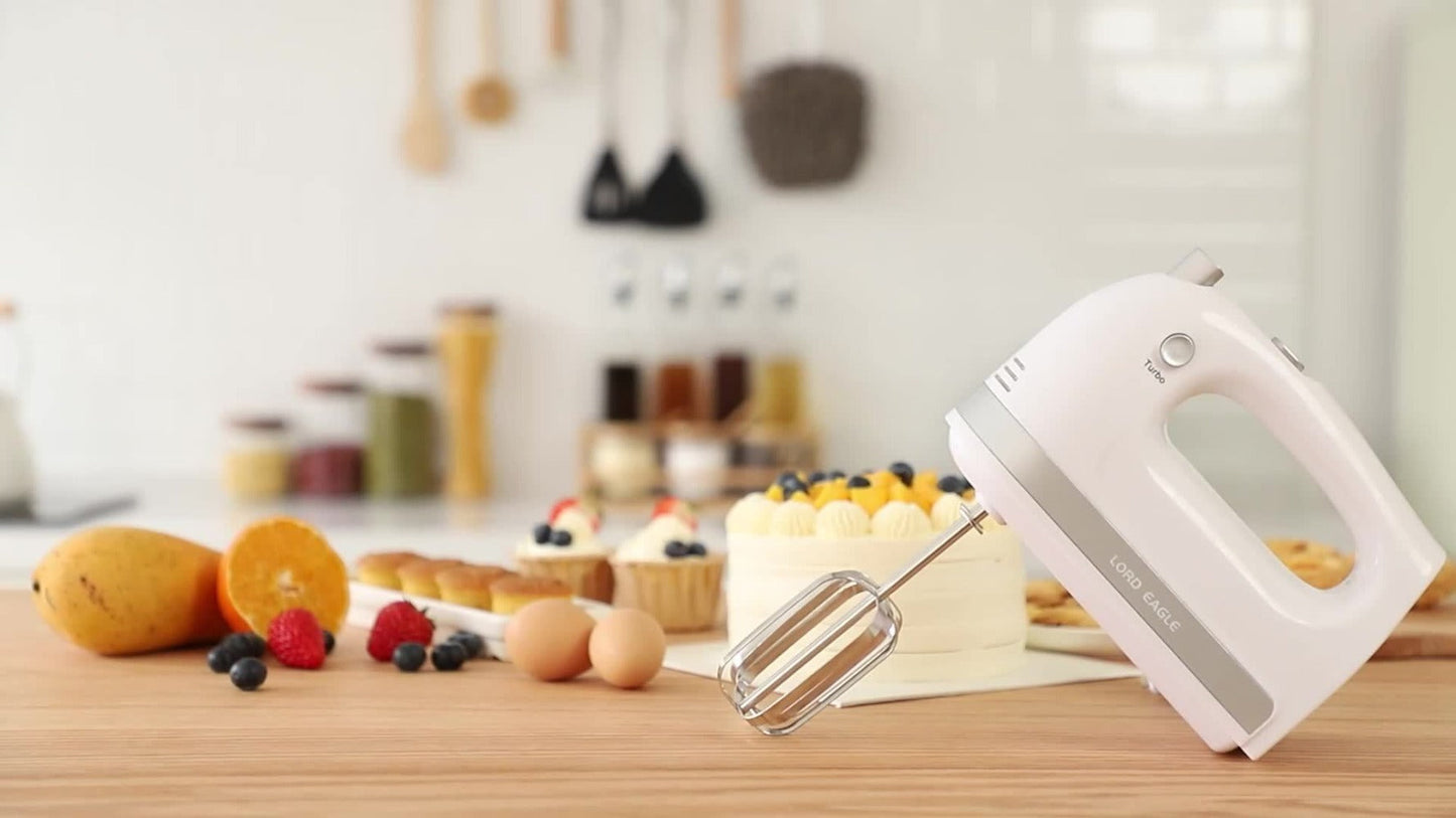 Electric Hand Mixer 5 Speed Turbo Boost - 5 Stainless Steel Accessories, Optional Storage Case, Handheld Mixer for Cookies