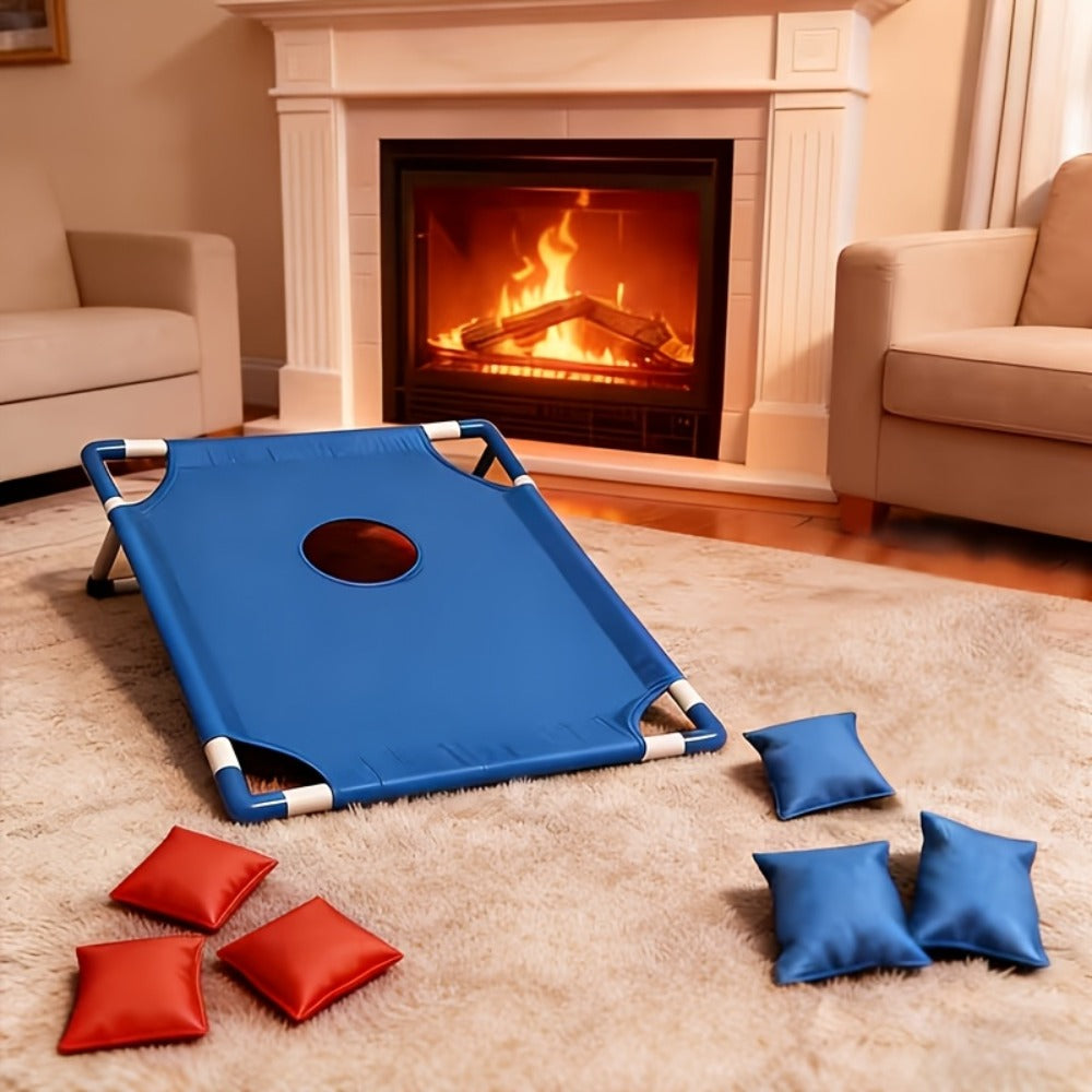 Portable Cornhole Game Set for Outdoor, 2 Boards with 12 Bean Bags & Storage Bag, Blue & Red