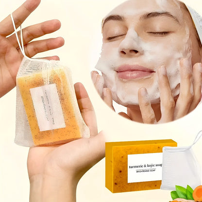 Turmeric Kojic Acid Brightening Soap Handmade Lemon Cold Process Deep Cleansing Hydrating Bar for Face & Body All Skin Types