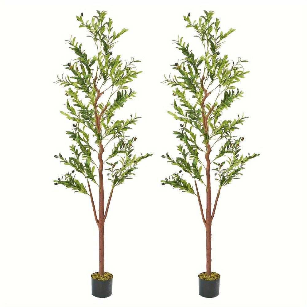 Artificial Olive Tree with Potted Trunk in 5, 6 or 7 Foot Heights and Single or Two-Piece Packs