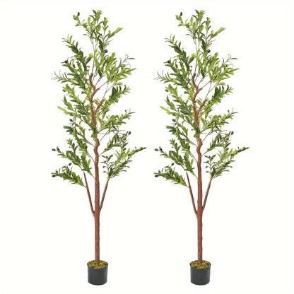 Artificial Olive Tree with Potted Trunk in 5, 6 or 7 Foot Heights and Single or Two-Piece Packs