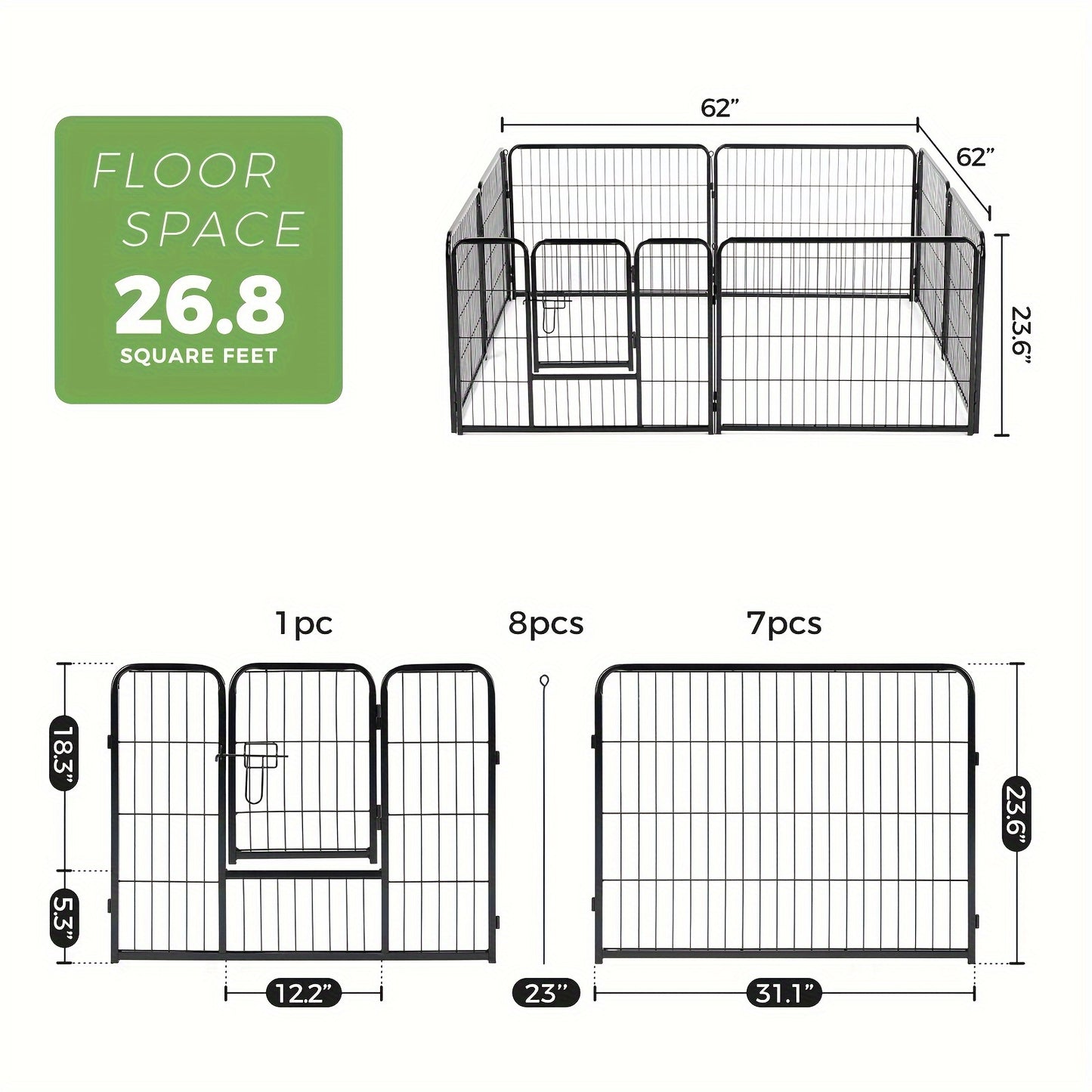 Metal Dog Playpen with Door DIY 8 or 16 Panel Foldable Pet Pen for Small Medium Large Dogs Puppies Easy Assemble Indoor Outdoor Use 24 32 40