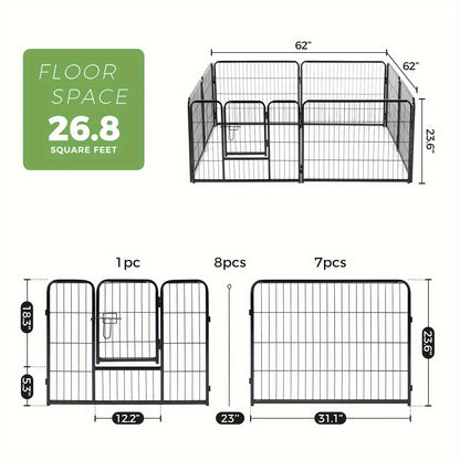 Metal Dog Playpen with Door DIY 8 or 16 Panel Foldable Pet Pen for Small Medium Large Dogs Puppies Easy Assemble Indoor Outdoor Use 24 32 40