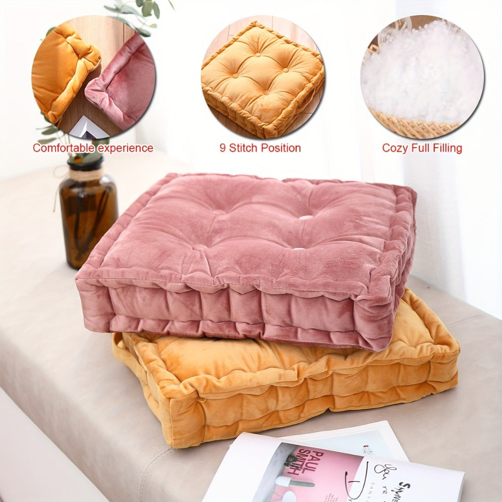 Square Flannel Floor Cushion Thickened Futon Meditation Mat Chair Seat Pad Bay Window Pillow for Entryways, Bedrooms and Living Spaces