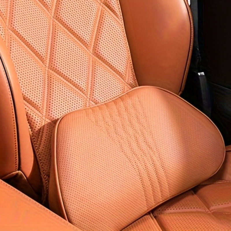 Car Neck Pillow Nappa Leather Headrest – Memory Foam Lumbar Support with Embroidery, All-Season Universal Car Interior Accessory