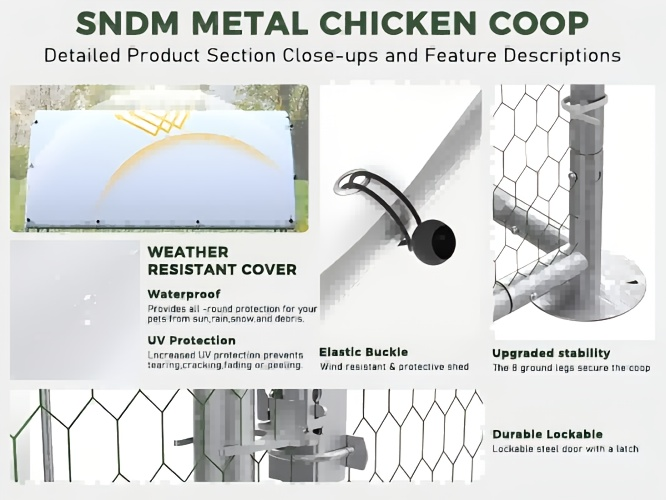 Walk-in Chicken Pen Large Metal Outdoor Poultry Enclosure Cover Yard Cage for Chickens Ducks Rabbits 3 Sizes Available