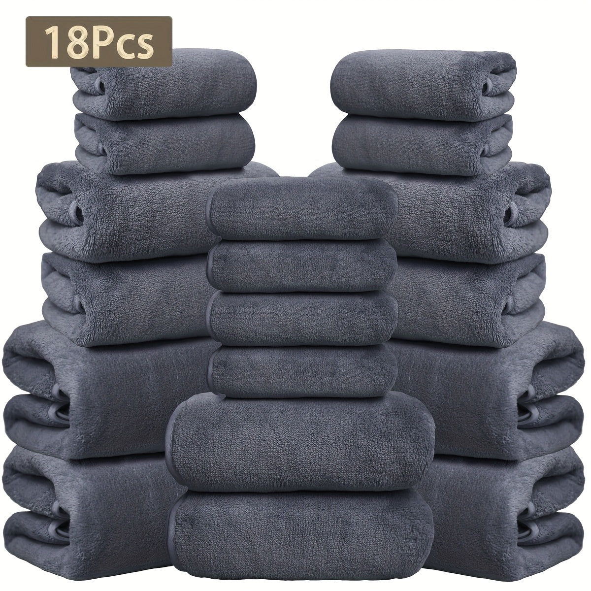 Eighteen-Piece Bath Towel Set with Four Bath Towels, Four Hand Towels and Ten Washcloths in 16 Colors