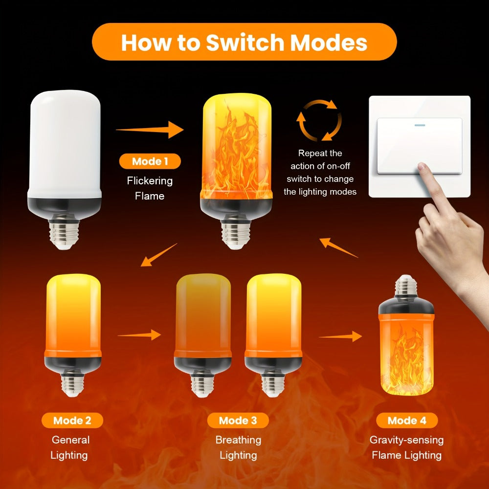Flame Effect Light Bulb E26 Gravity Flicker 51 LEDs 3W with 4 Modes – Fire Effect Flickering Bulb for Christmas Halloween Indoor Fireplace