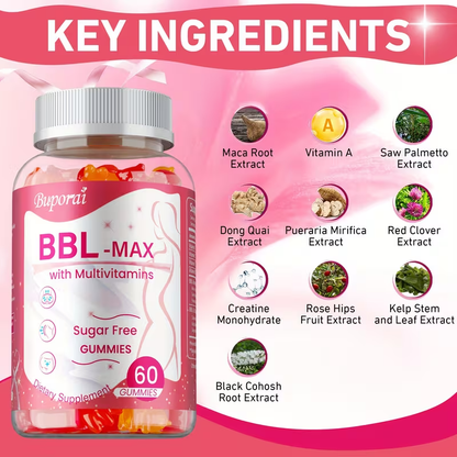 BBL Booty Gummies with Saw Palmetto & Wild Yam for Bath Time, Home Spa and Personal Care, with the Listed Configuration