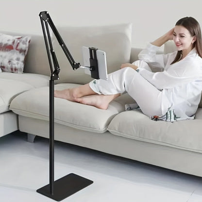 Floor Stand Phone Tablet Holder 68.9 Inch Flexible Gooseneck Lazy Bracket with 360° Rotating Head Foldable Adjustable Arm for Bed Sofa Desk