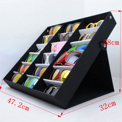 Eyeglass Organizer Box 18 Grid – Velvet Sunglasses Display Case with Foldable Cover, Scratch-Proof Storage for Glasses & Jewelry