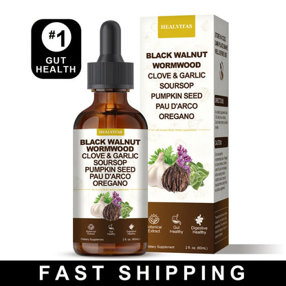 Black Walnut Wormwood Tincture 2 fl oz, Gut Health & Colon Cleanse Herbal Drops with Soursop, Oregano