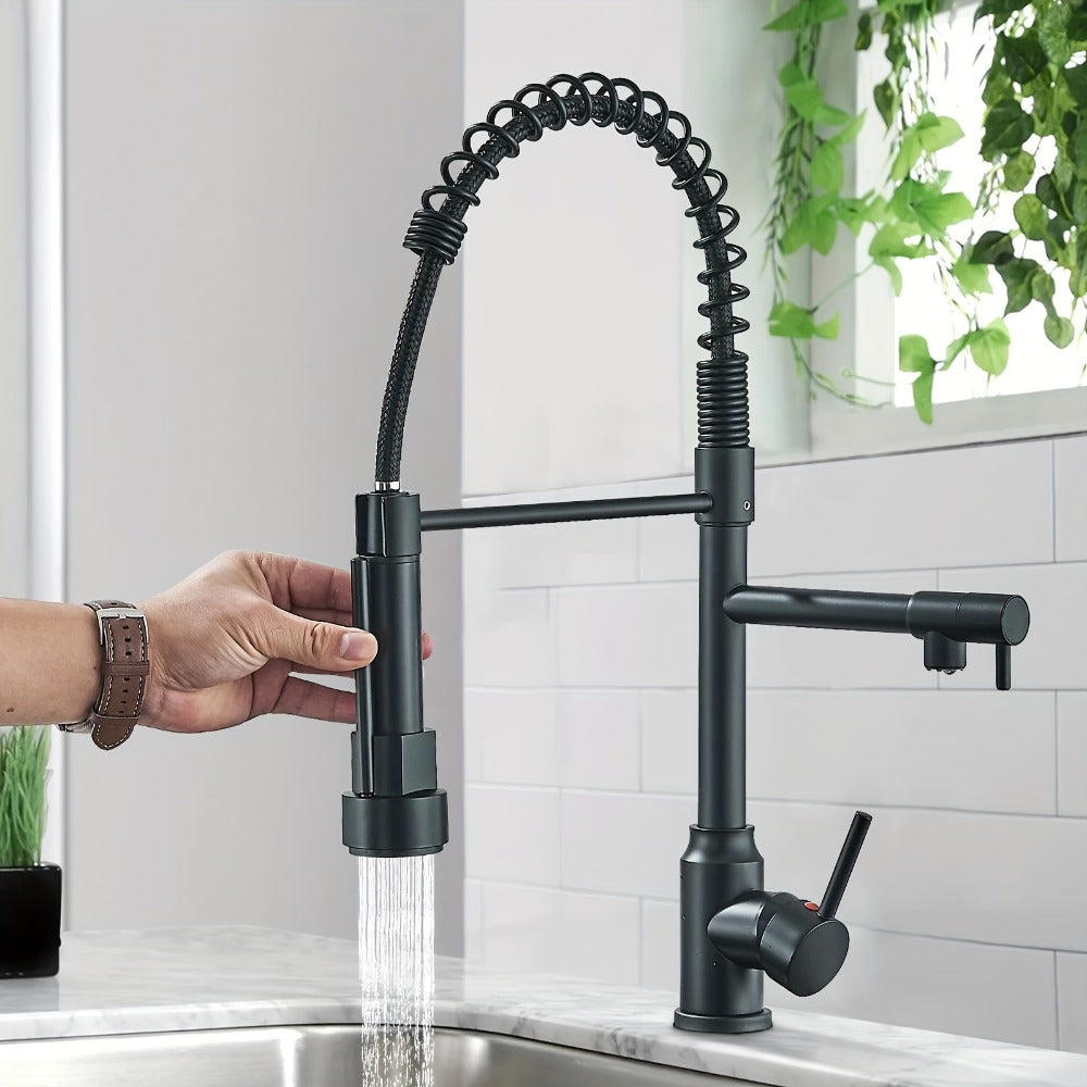 Kitchen Faucet with Pull Down Sprayer Single Handle Single Hole High Arc Spring Commercial Sink Faucet – 360° Swivel Splash-Proof Nozzle