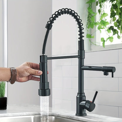 Kitchen Faucet with Pull Down Sprayer Single Handle Single Hole High Arc Spring Commercial Sink Faucet – 360° Swivel Splash-Proof Nozzle
