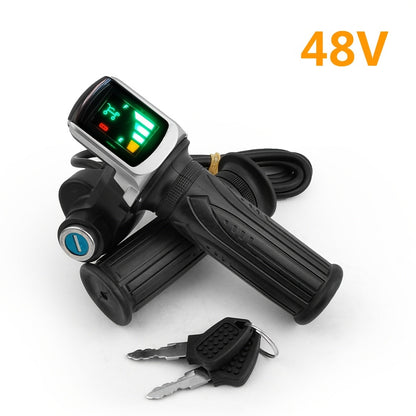 Electric Bike Scooter Key Throttle Grip Handle with LCD Display | 24V 48V Compatible | E-Bike Twist Throttle with Power Lock Wiring