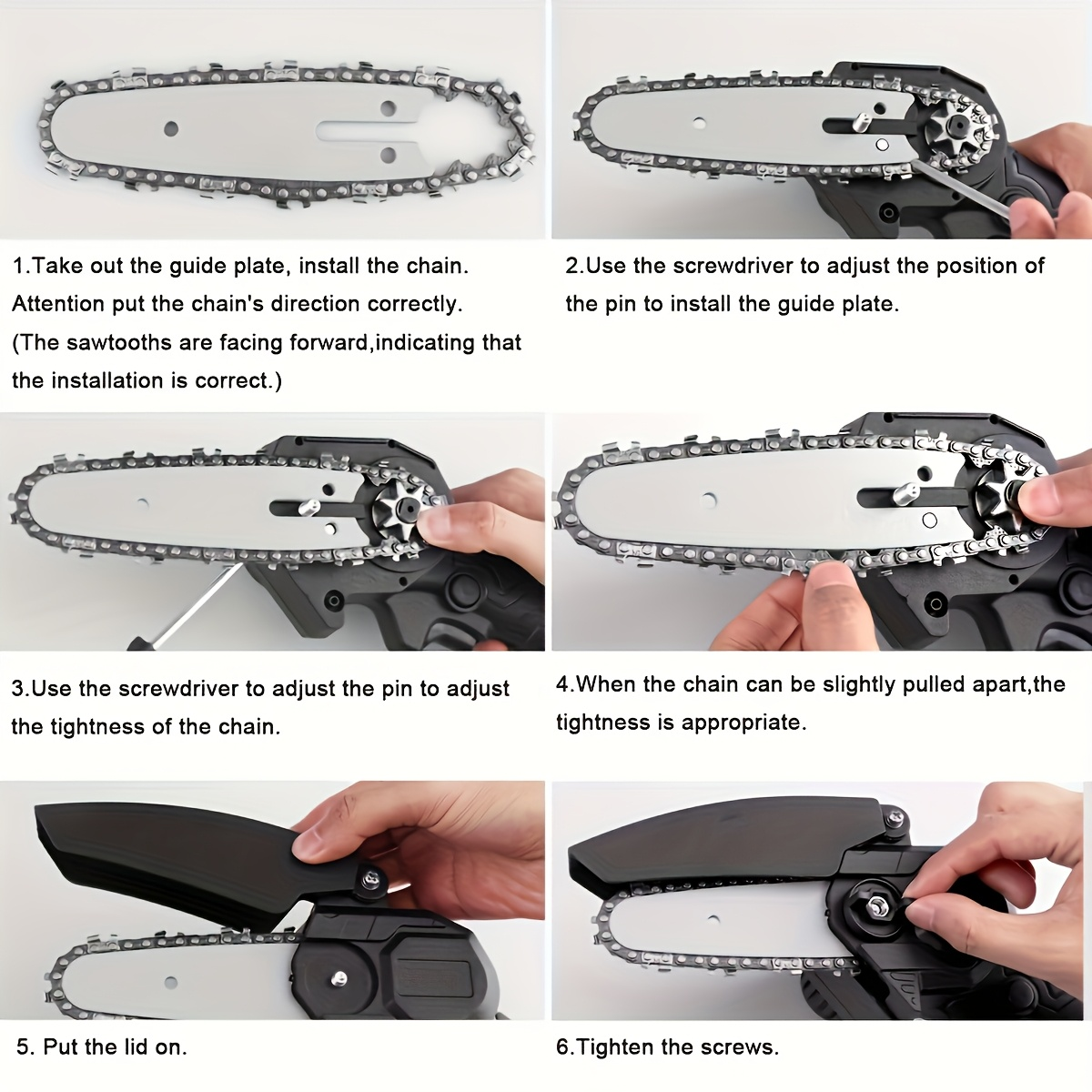 Electric Mini Chainsaw 6-Inch with Debris Guard & Toolbox - Cordless Handheld Pruning Saw with Safety Lock