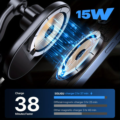 Magnetic Wireless Car Charger Phone Mount 15W Fast Charging – 360° Rotation Air Vent Car Phone Holder Compatible with iPhone 16 / 15 / 14