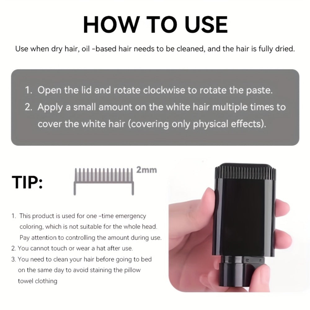 Gray Root Touch-Up Stick with Built-in Comb – Waterproof Sweatproof Instant Gray Coverage | Easy Twist Applicator | Plant-Based Squalane