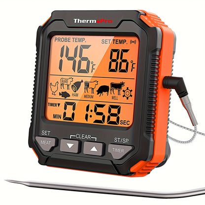 Digital Meat Thermometer with Probe Backlit Display Temp Alert for BBQ Smoker Oven Cooking for Grilling, Camping and Outdoor Meals