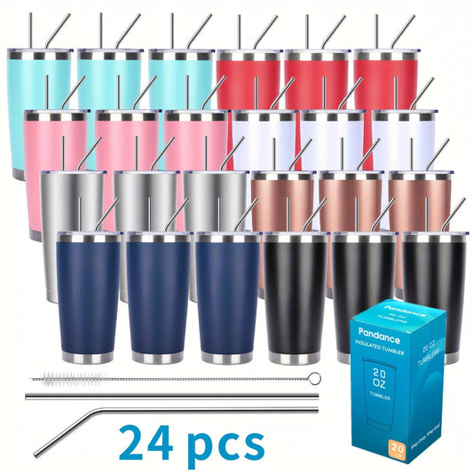 Stainless Steel Insulated Tumblers with Lid and Straw Bulk 20oz 304 Double Wall Vacuum Travel Mug for Hot Iced Coffee Drinks Water Cup Set