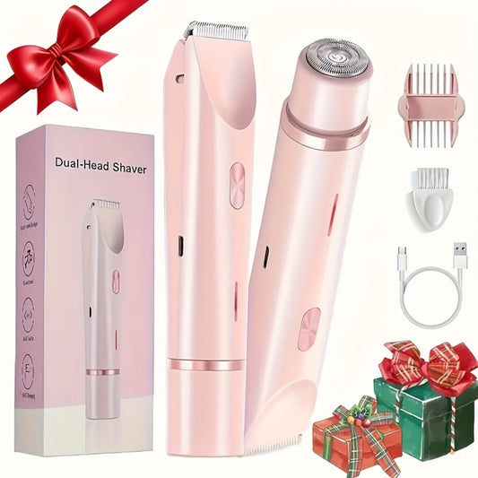 Bikini Trimmer Electric 2-in-1 Rechargeable Dual-Head Face Shaver for Women – Stainless Steel Blade USB Cordless Hair Remover for Bikini