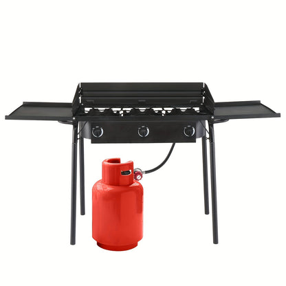 Outdoor Propane Burner Stove Cast Iron 1 or 3 Burner, 225000 BTU High-Pressure Cooker with Adjustable Heat