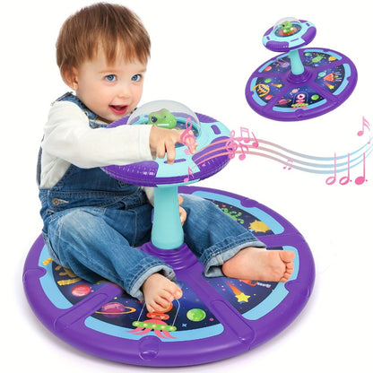 Dinosaur Sit and Spin Toy for Toddlers with Music & LED Flash Lights, 360° Spinning Seat Interactive Sensory Toy for Kids 18 Months+