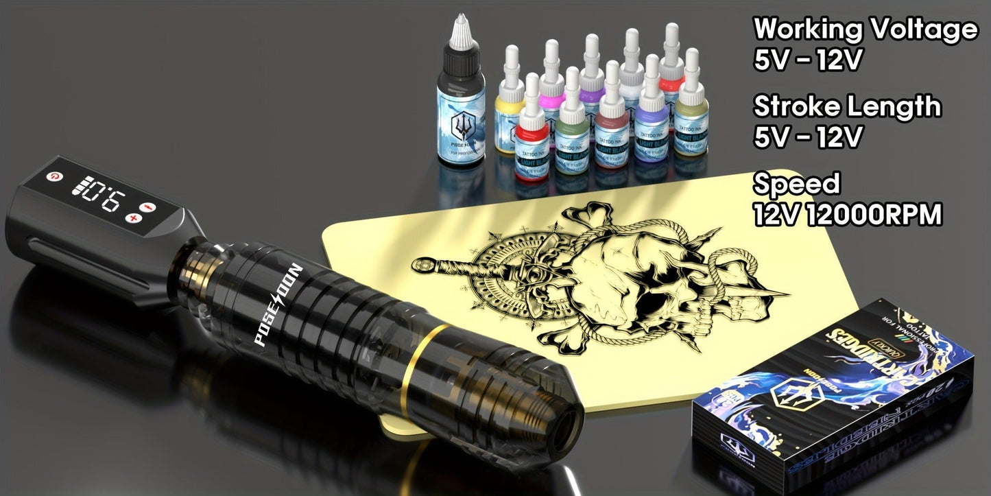 Tattoo Pen Kit Wireless Battery Tattoo Gun with LCD Screen, 1500mAh Cordless Rotary Tattoo Machine
