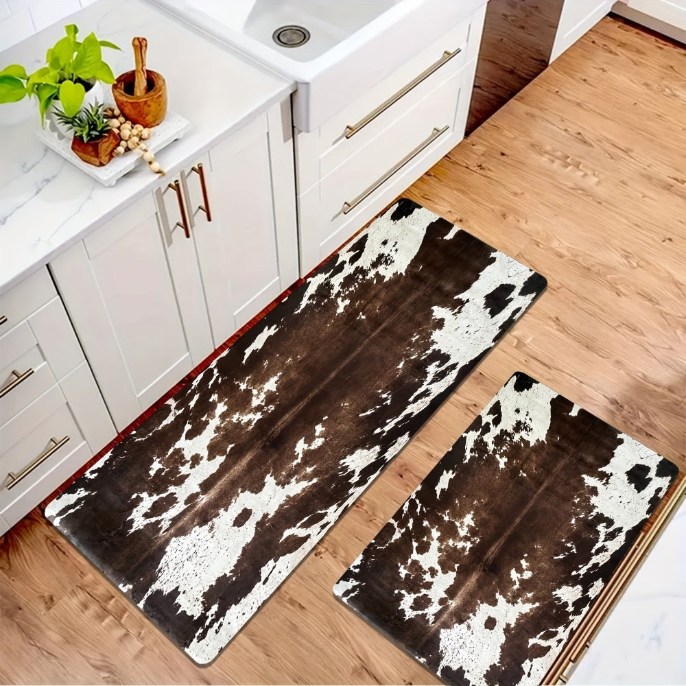 Cowhide Patterned Kitchen Mats Set of 2 for Home Cooking, Dining and Outdoor Meals, with the Listed Configuration