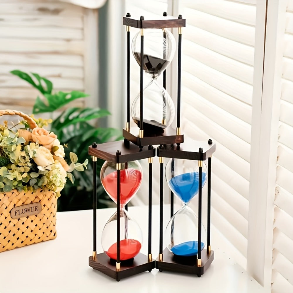 Hourglass Timer 60 Minute Wooden Sand Timer Decorative Glass – Vintage Home Decor for Kitchen, Office & Bedroom | Great Gift for Birthday