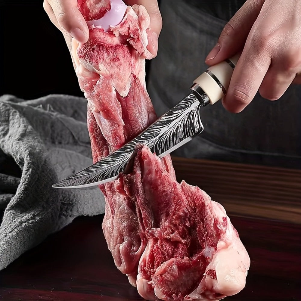 Butcher Knife Professional Bone-In Meat Cleaver Razor Sharp Blade with Patterned Design & Comfort Grip Handle
