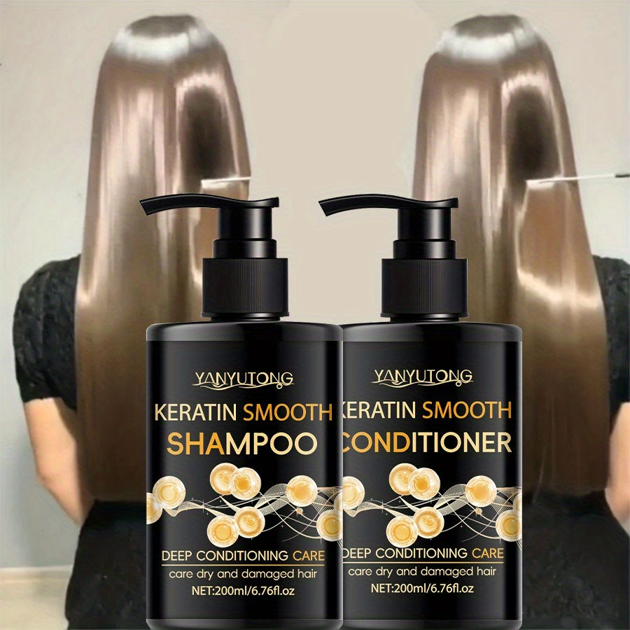 Keratin Shampoo and Conditioner Set Repairs Breakage Split Ends Moisturizes Scalp for Color-Treated Heat Damaged Dry Frizzy Hair All Hair
