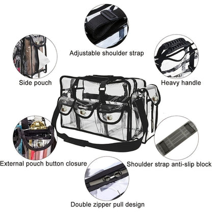 Stadium Approved Clear PVC Tote Bag Extra Large Transparent Shoulder Bag 3 External Pockets Adjustable Straps Waterproof for Men Women